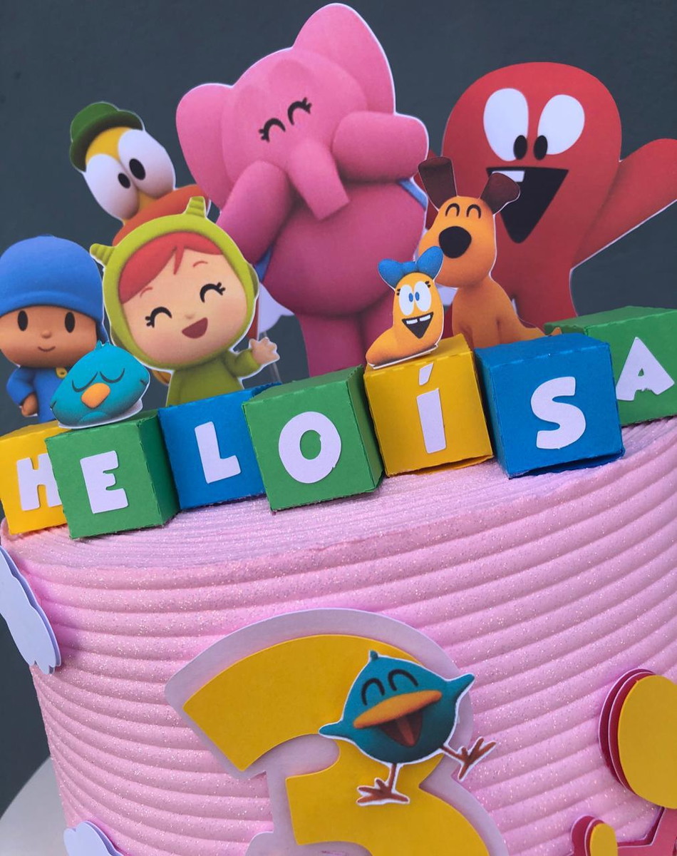 ARQUIVO DE CORTE Topo de Bolo - Pocoyo Rosa