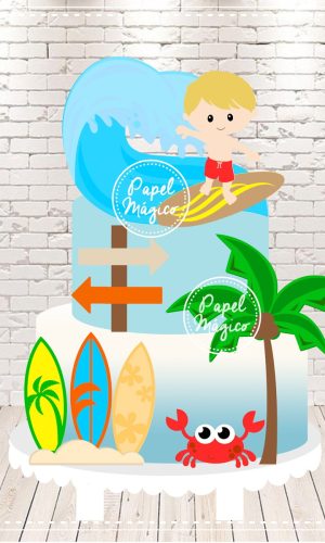 Arquivo de corte Topo de bolo Praia/Surf em camadas