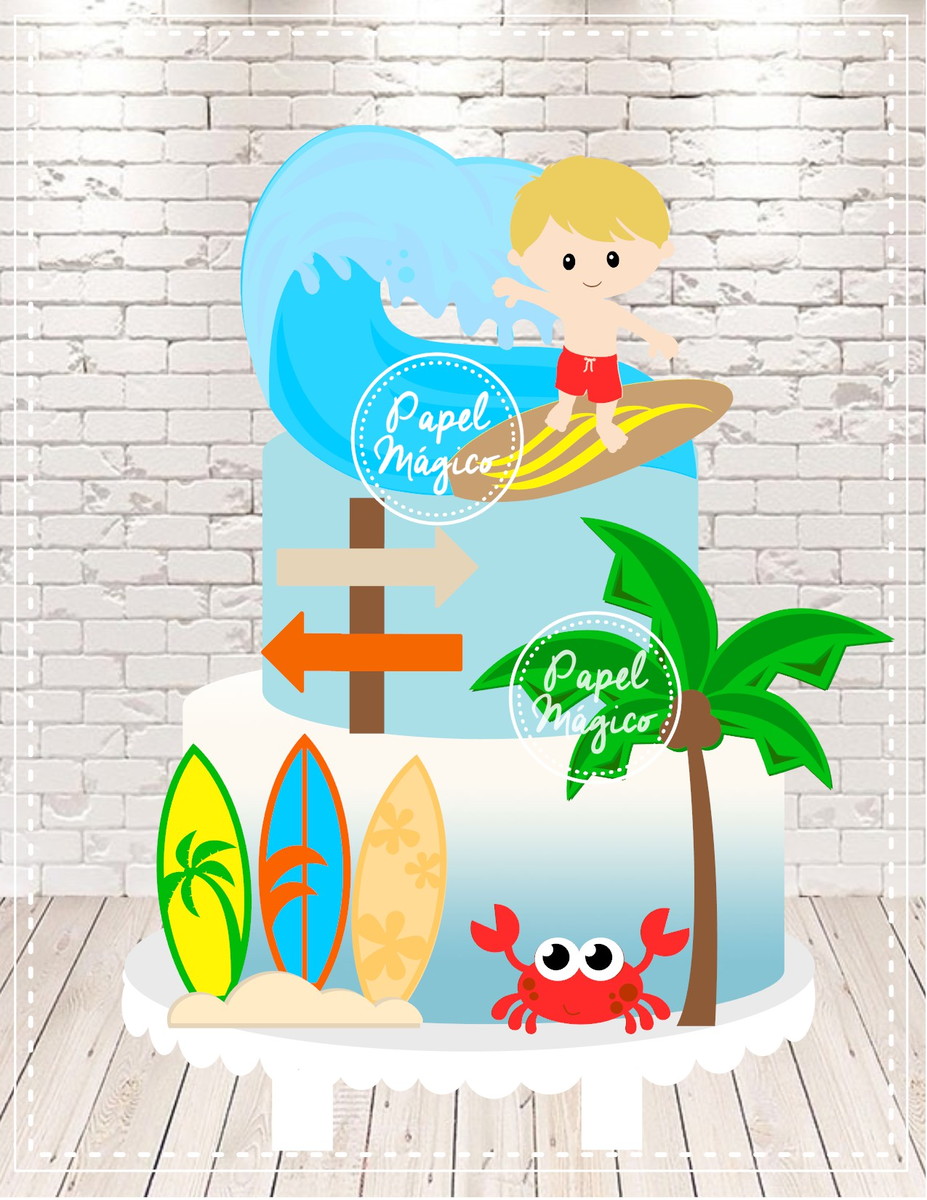 Arquivo de corte Topo de bolo Praia/Surf em camadas