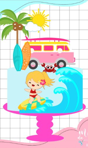 Arquivo de Corte: Topo de Bolo Praia Surfista Menina 005