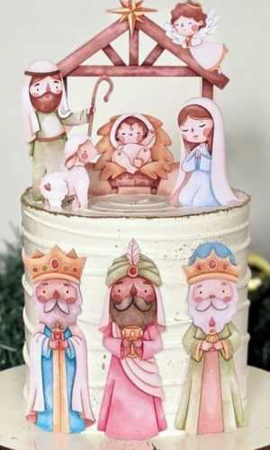 Arquivo de Corte Topo de Bolo Presepio Aquarela