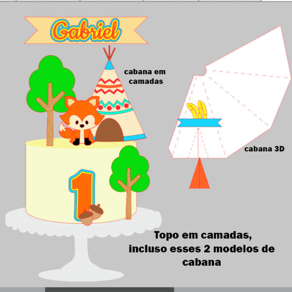 Arquivo de Corte Topo de Bolo Raposinha 7 + BRINDE