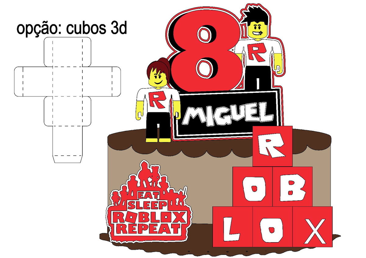 Studio/pdf Arquivo de Corte Topo de Bolo Roblox Cubo -012 - Imagem 2