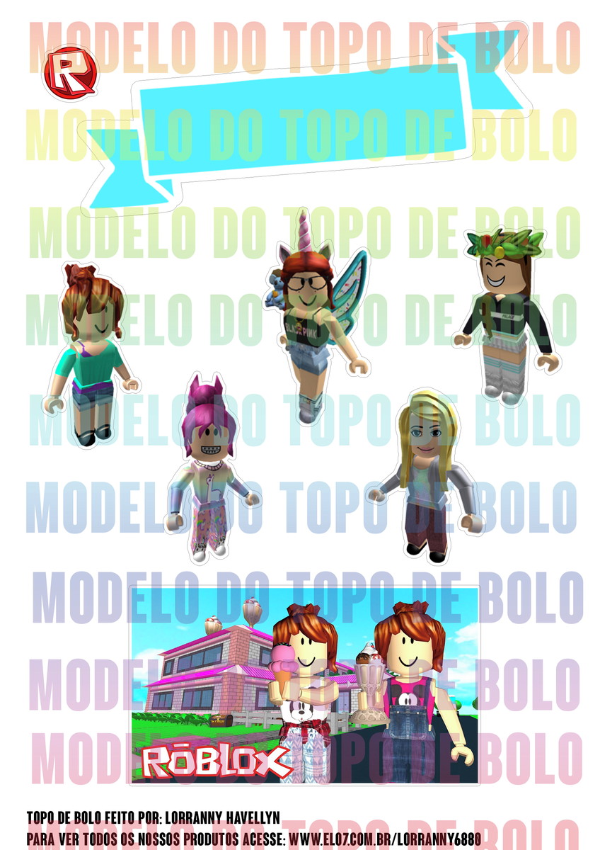 Arquivo de corte topo de bolo Roblox Menina #2 PDF/JPG - Imagem 2