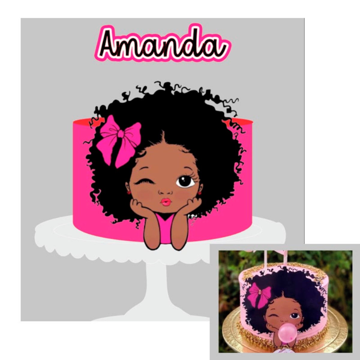 Arquivo de Corte Topo de Bolo Rosto Menina Negra + Brinde