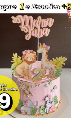 Arquivo de Corte Topo de Bolo Safari Aquarelado Rosa- Studio