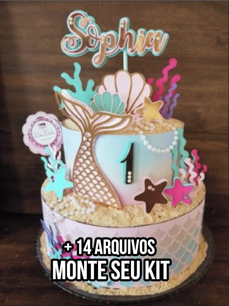 Arquivo de Corte Topo de Bolo Sereia Studio + 14 Arquivos - Imagem 2