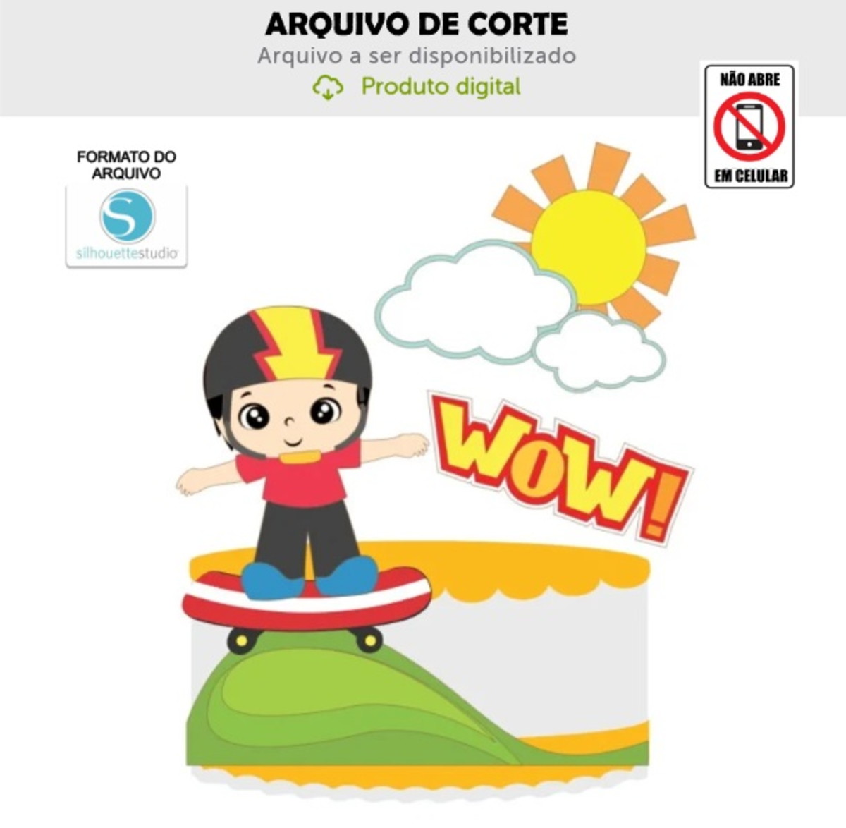 Arquivo de Corte Topo de Bolo Skate - Menino