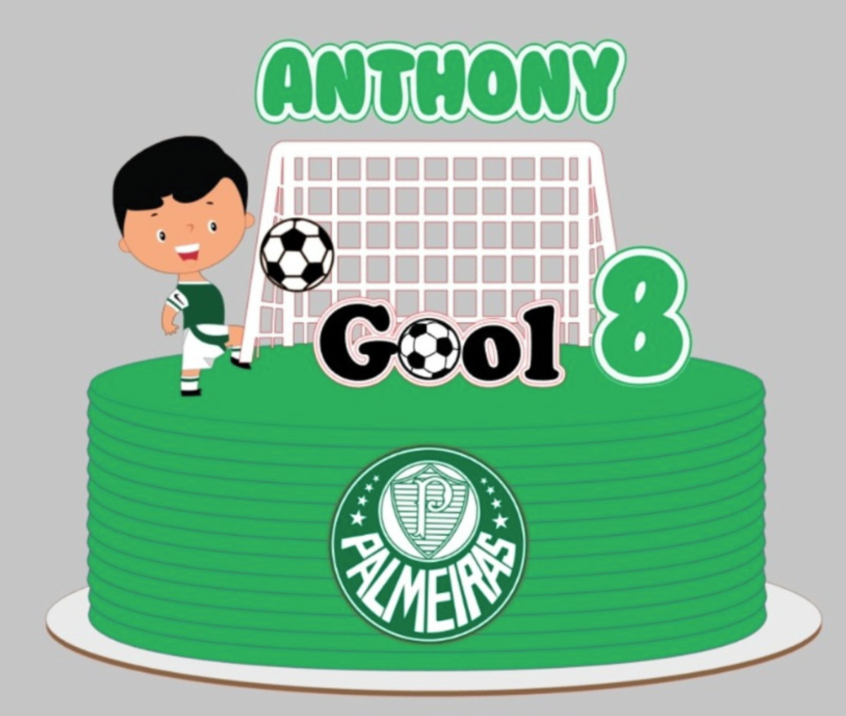 Arquivo de Corte Topo de Bolo Time Verdão Menino com Gol