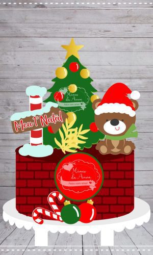 Arquivo de corte topo de bolo Ursinho natal em camadas