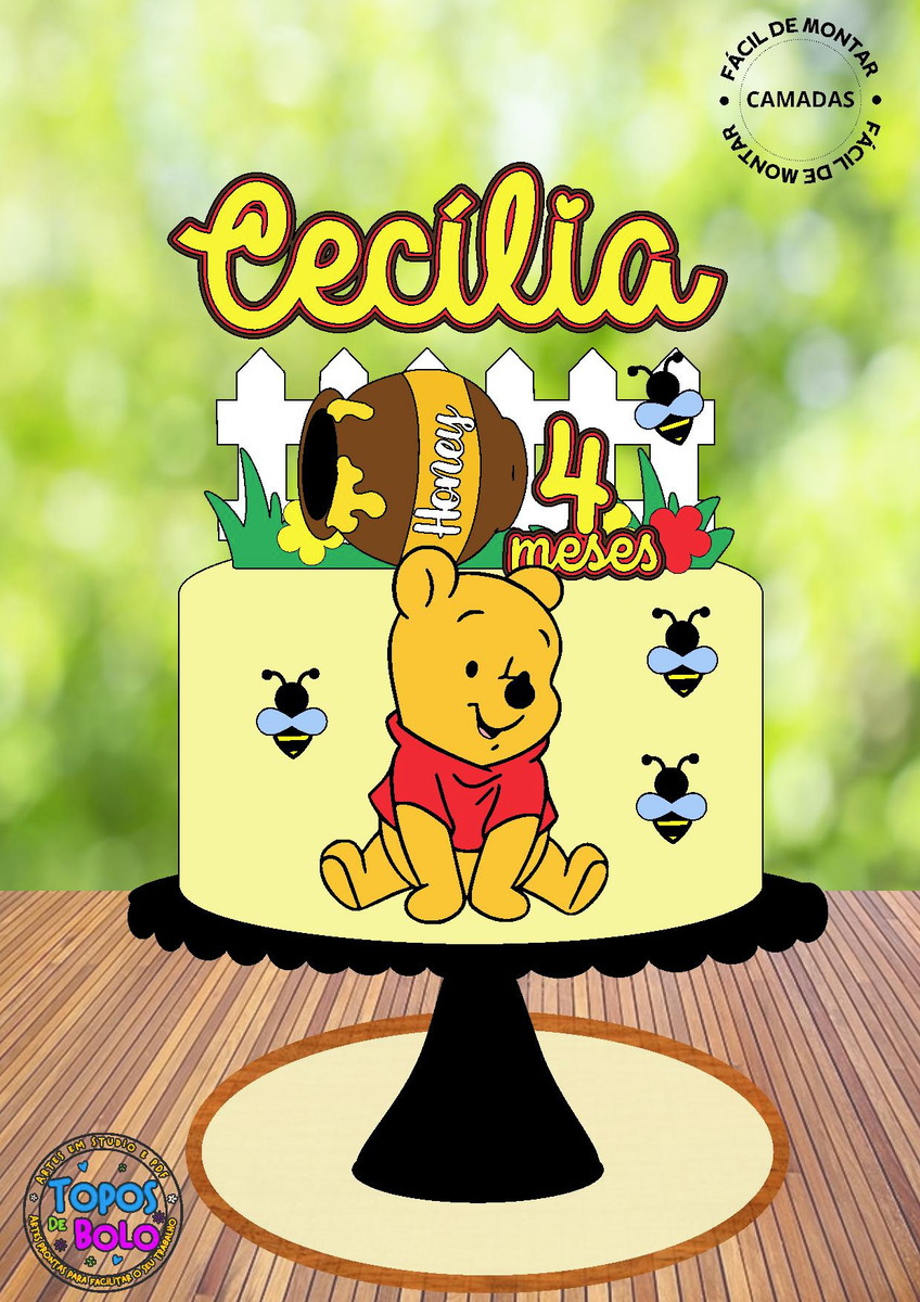 Arquivo de Corte Topo de Bolo Ursinho Pooh Pote de Mel