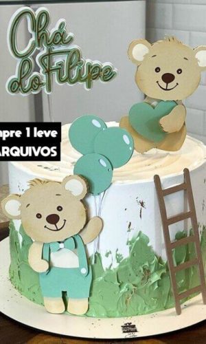 Arquivo de Corte- Topo de Bolo Ursinho Verde Chá de Bebê V