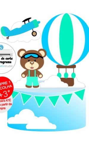 Arquivo de corte Topo de Bolo Urso Aviador Baloeiro