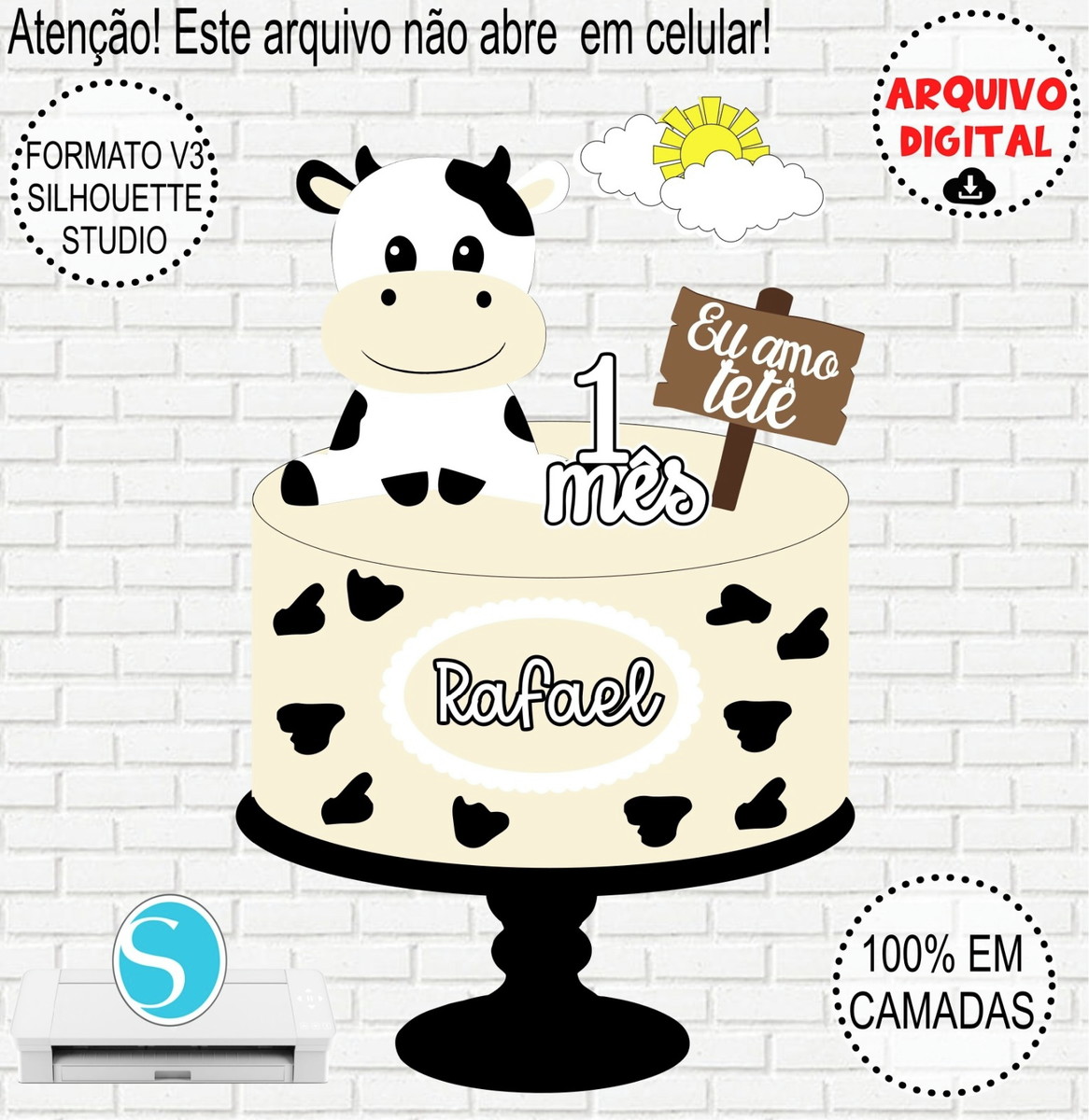 Arquivo de Corte Topo de Bolo Vaquinha Camadas #856