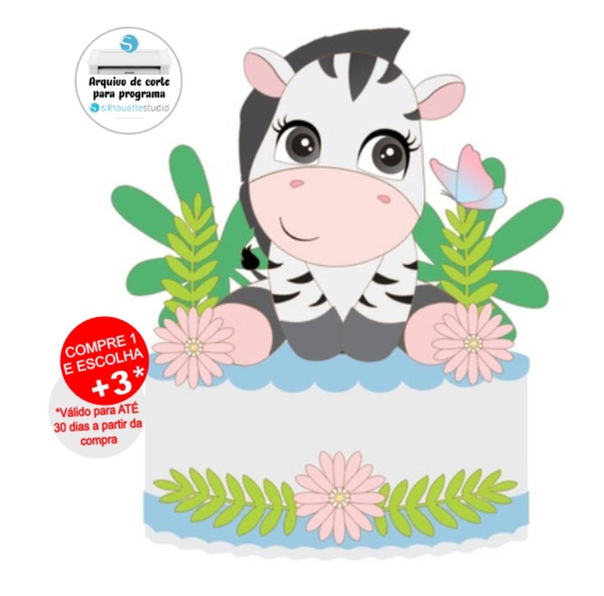 Arquivo de Corte Topo de Bolo Zebra Cute