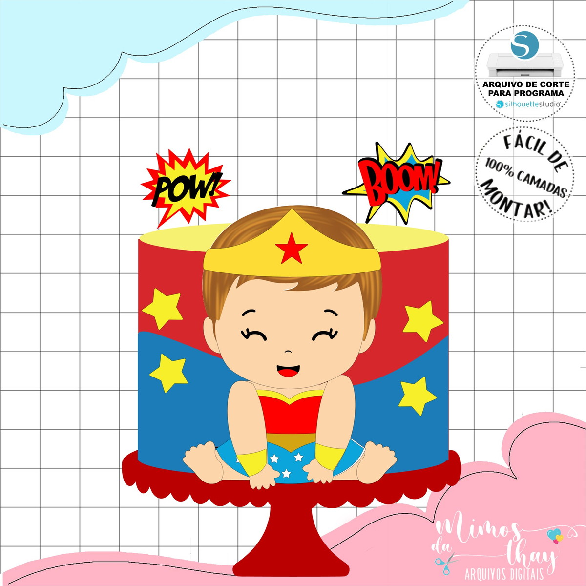 Arquivo de Corte: Topo Mulher Maravilha Cute 009