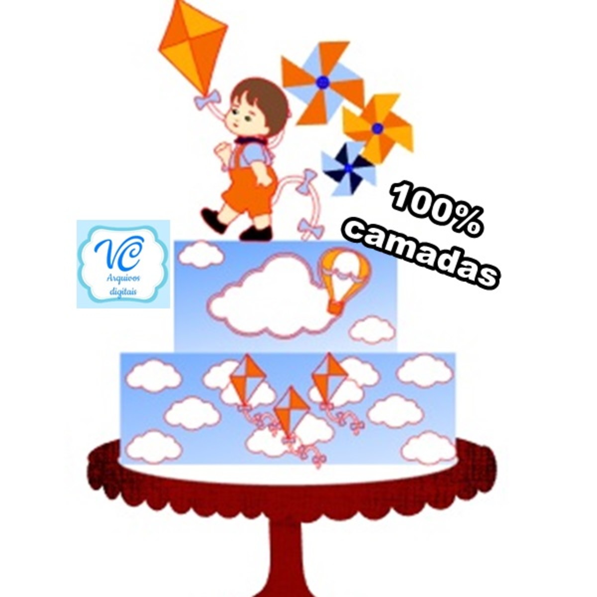 Arquivo de corte Topo Pipa, Balão, Cata-vento - 100% camadas
