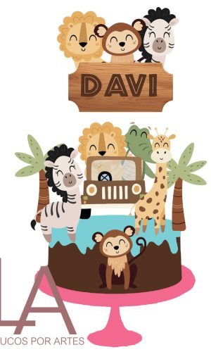 Arquivo Digital de Corte Topo de Bolo Safari Cute Aquarela