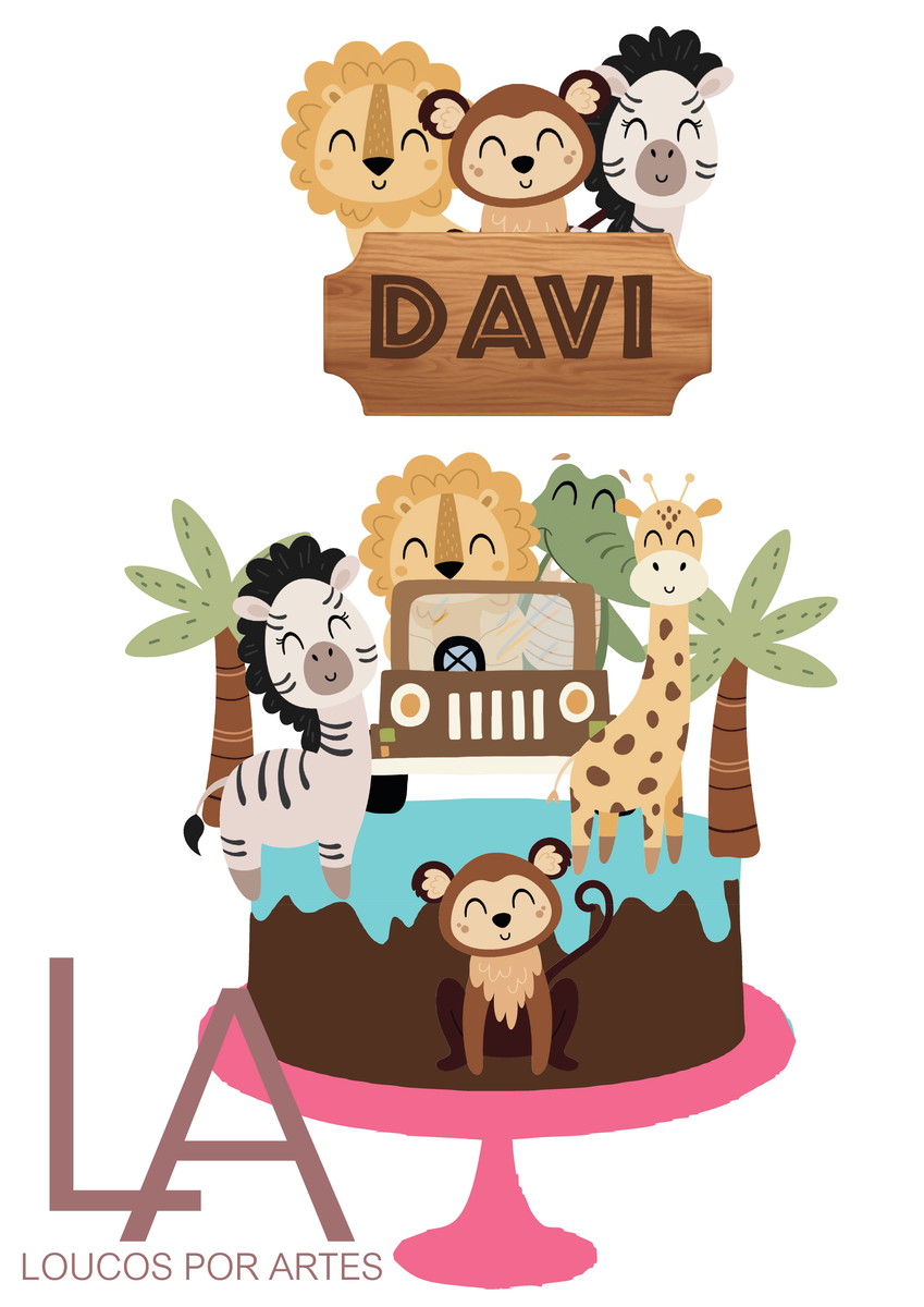 Arquivo Digital de Corte Topo de Bolo Safari Cute Aquarela