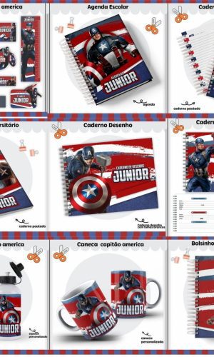 Arquivo Digital Etiqueta Escolar Capitão América pdf Png