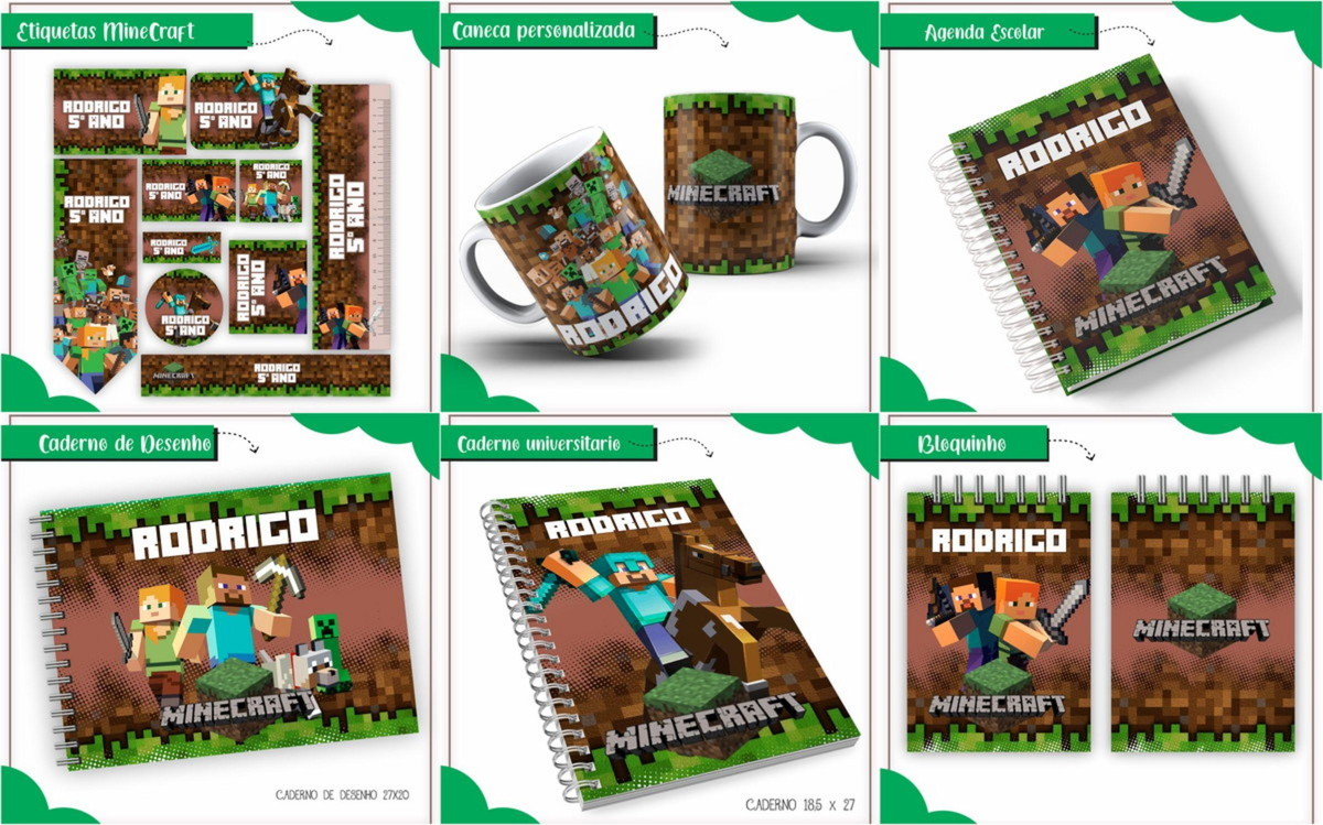 Arquivo Digital Etiqueta Escolar Minecraft pdf Png