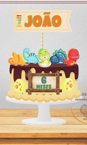 Arquivo Digital para corte topo de bolo Dinossauros Cute