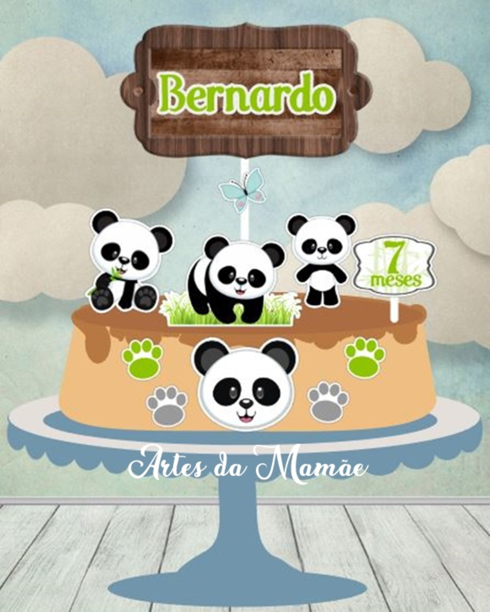 Arquivo Digital para corte topo de bolo Panda