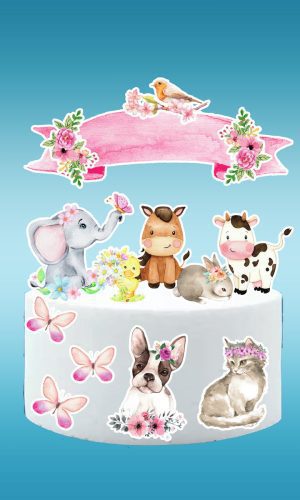 Arquivo digital Topo de bolo Animais aquarela #1 PDF/JPG