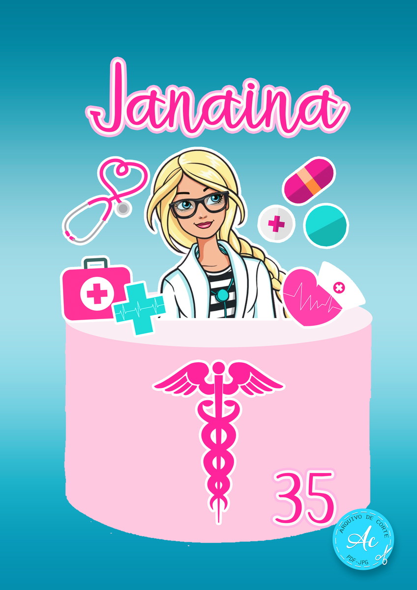 Arquivo Digital Topo de Bolo Barbie Medica #1
