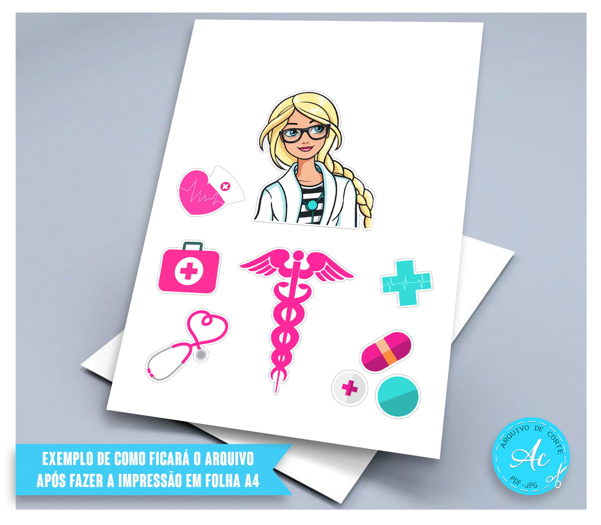 Arquivo Digital Topo de Bolo Barbie Medica #1 - Imagem 2