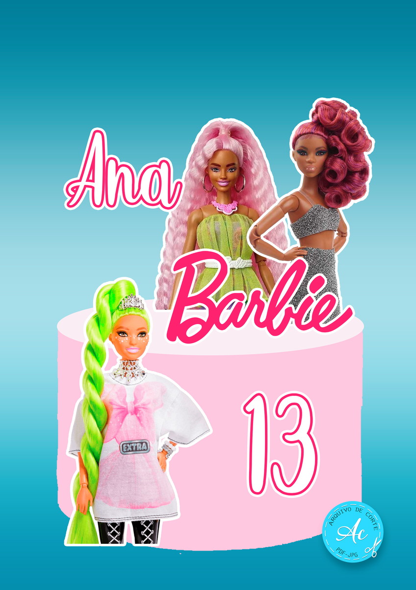 Arquivo Digital Topo de Bolo Barbie Negra #3