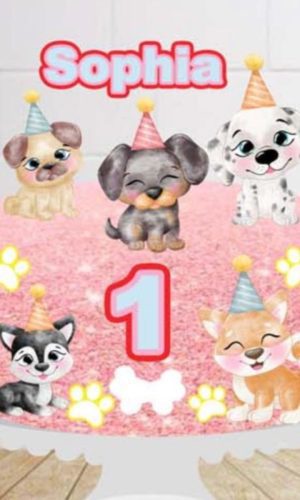 Arquivo Digital Topo de Bolo Cachorrinhos Aquarela