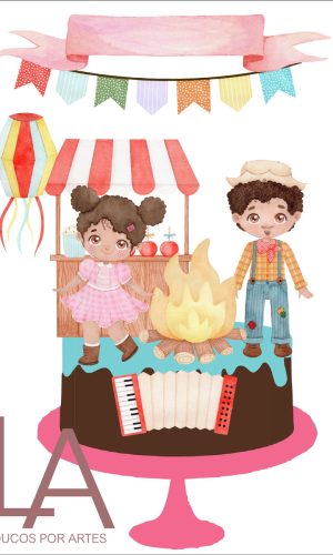 Arquivo Digital Topo de Bolo Festa Junina Arraiá Aquarela