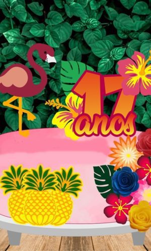 Arquivo digital Topo de bolo Flamingo Floral 4