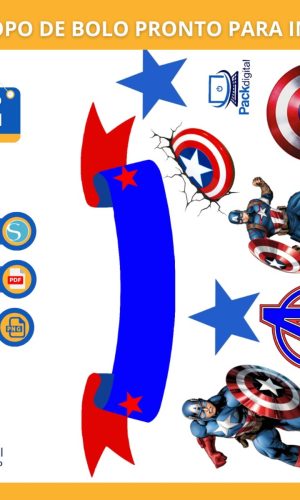 Arquivo Digital - Topo de Bolo Imprimir/ Capitao America