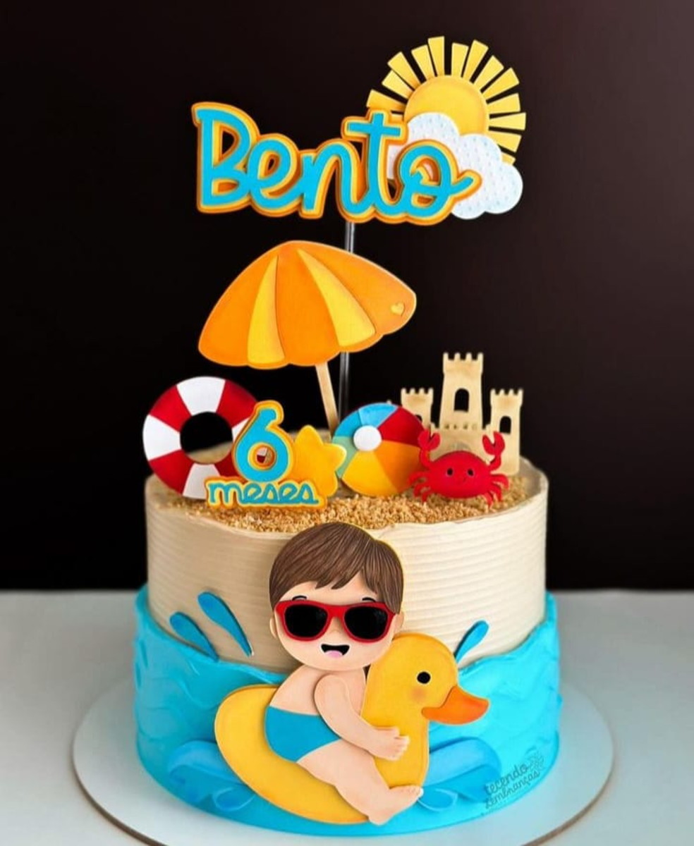 Arquivo Digital Topo de Bolo Mesaniversário Bebê na Praia