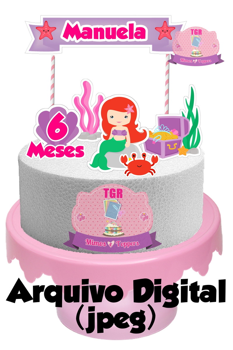 Arquivo Digital - Topo de bolo Mesversário Sereia cute