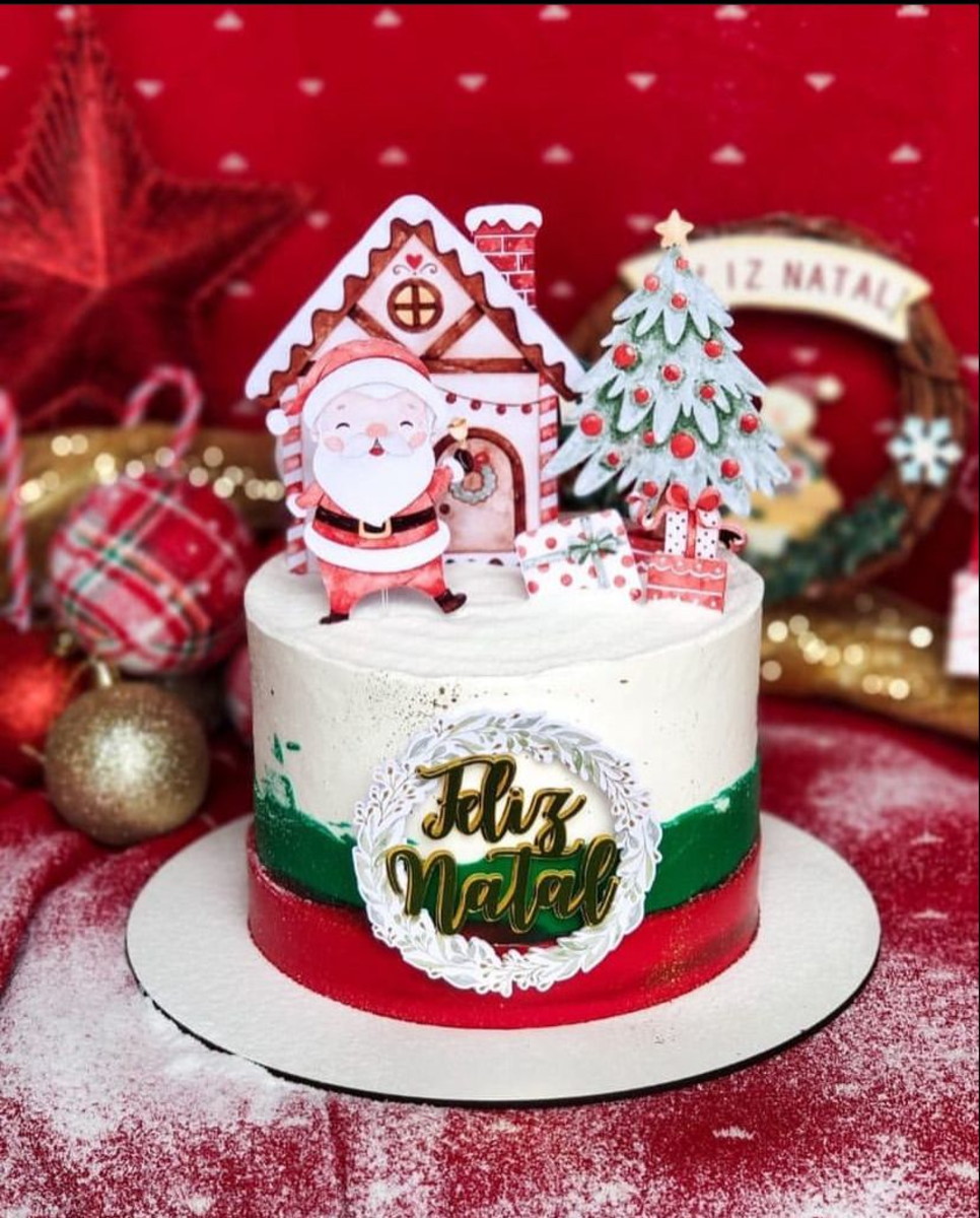 Arquivo Digital Topo de Bolo Natal Papai Noel Aquarela Doce