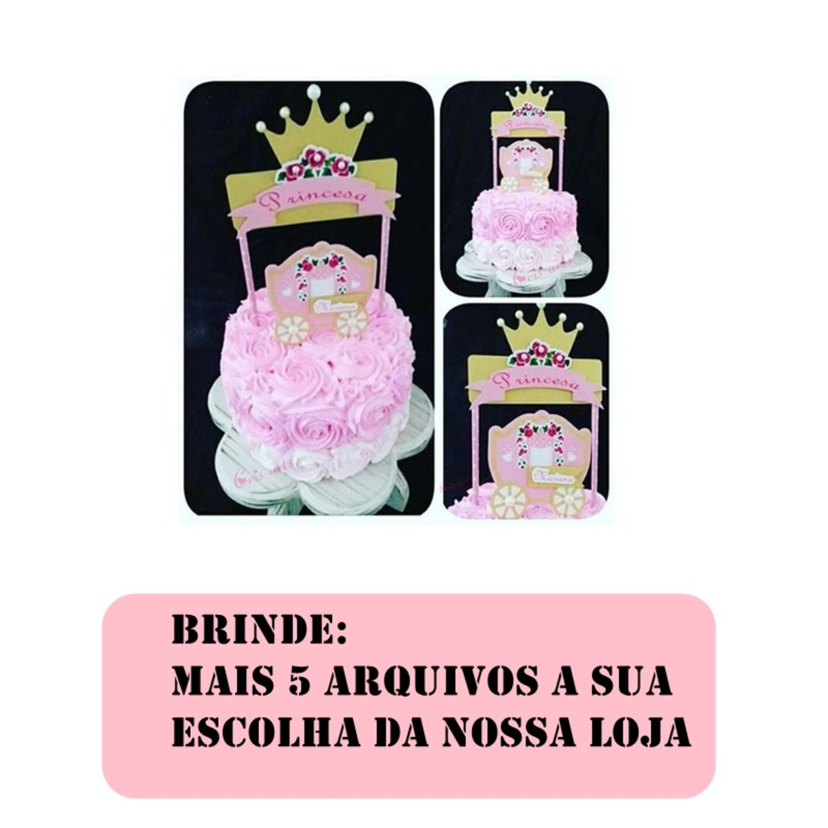 Arquivo digital topo de bolo Princesa Carruagem - Imagem 3
