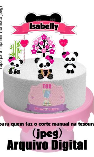 Arte Digital Topo de Bolo Urso Panda Menina 1 p/ imprimi jpg