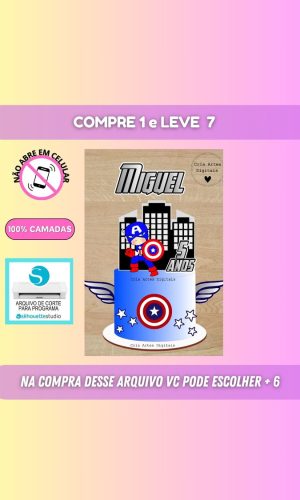 Arquivo Digital Topo para Bolo Capitão América+ 6 (brindes)
