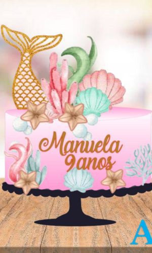 Arquivo de Corte Topper de Bolo Sereia Aquarela