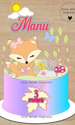 Arquivo Digital Topper para Bolo Raposinha + 4 Topper Brinde