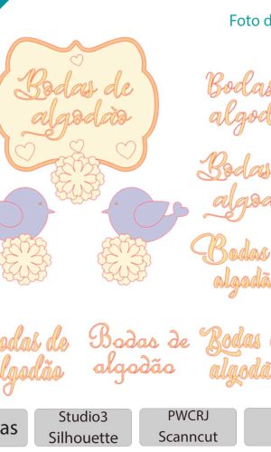 Arquivo para corte Topo de bolo Bodas de algodão +1 tema