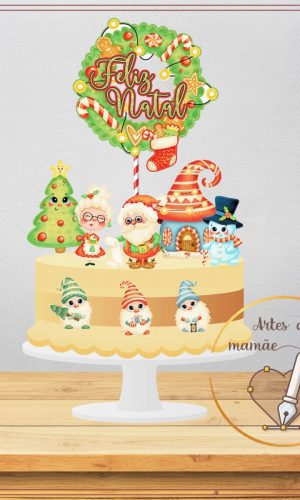 Arquivo para corte topo de bolo Feliz Natal Aquarelado