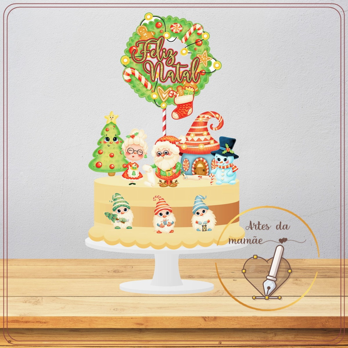Arquivo para corte topo de bolo Feliz Natal Aquarelado