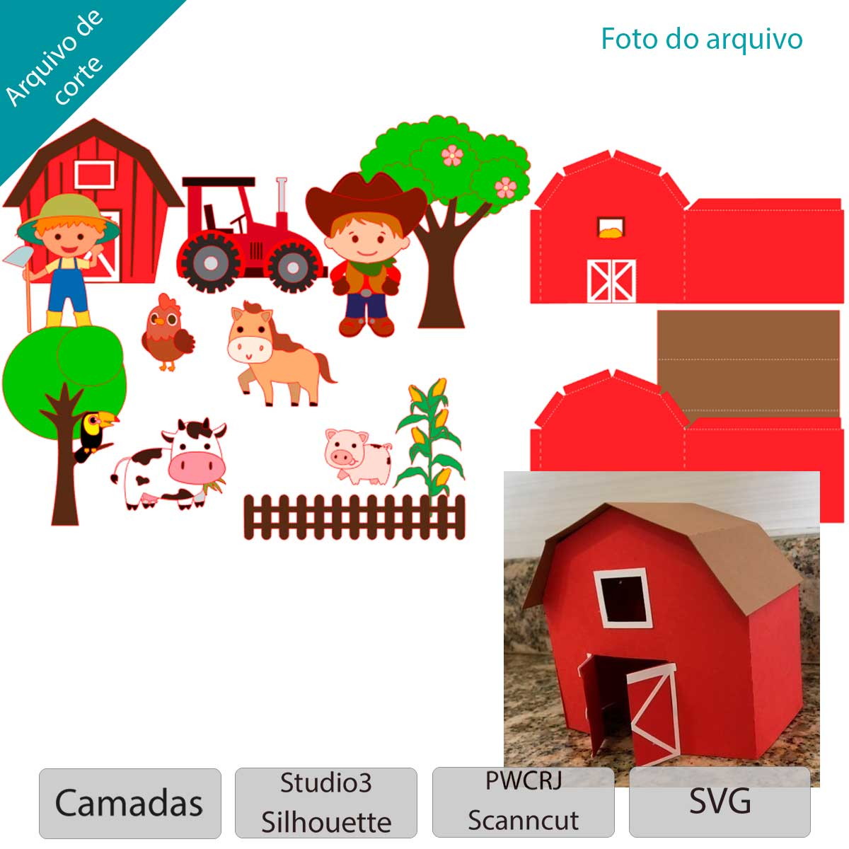Arquivo para Topo de bolo Fazendinha em camadas