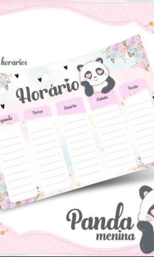 Arquivo Prancheta Horários Escolar Panda Menina PDF PNG
