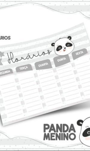 Arquivo Prancheta Horários Escolar Panda PDF PNG