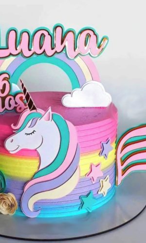 Arquivo de Corte Topo de Bolo Camadas Unicórnio Arco Iris